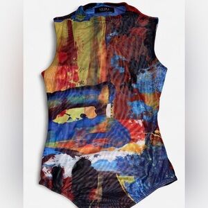 Colorful Abstract Mesh Women's Top